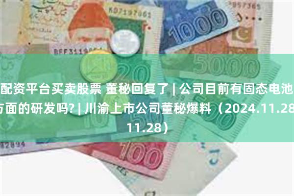 配资平台买卖股票 董秘回复了 | 公司目前有固态电池方面的研发吗? | 川渝上市公司董秘爆料（2024.11.28）